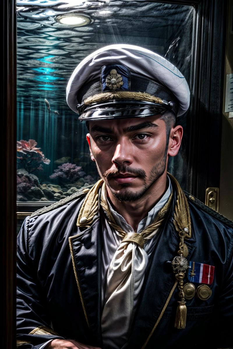 00271-1676855836-white_jacket,white_uniform,The handsome 29-year-old Japanese captain dressed in white sits inside a deep-sea submarine with the.png